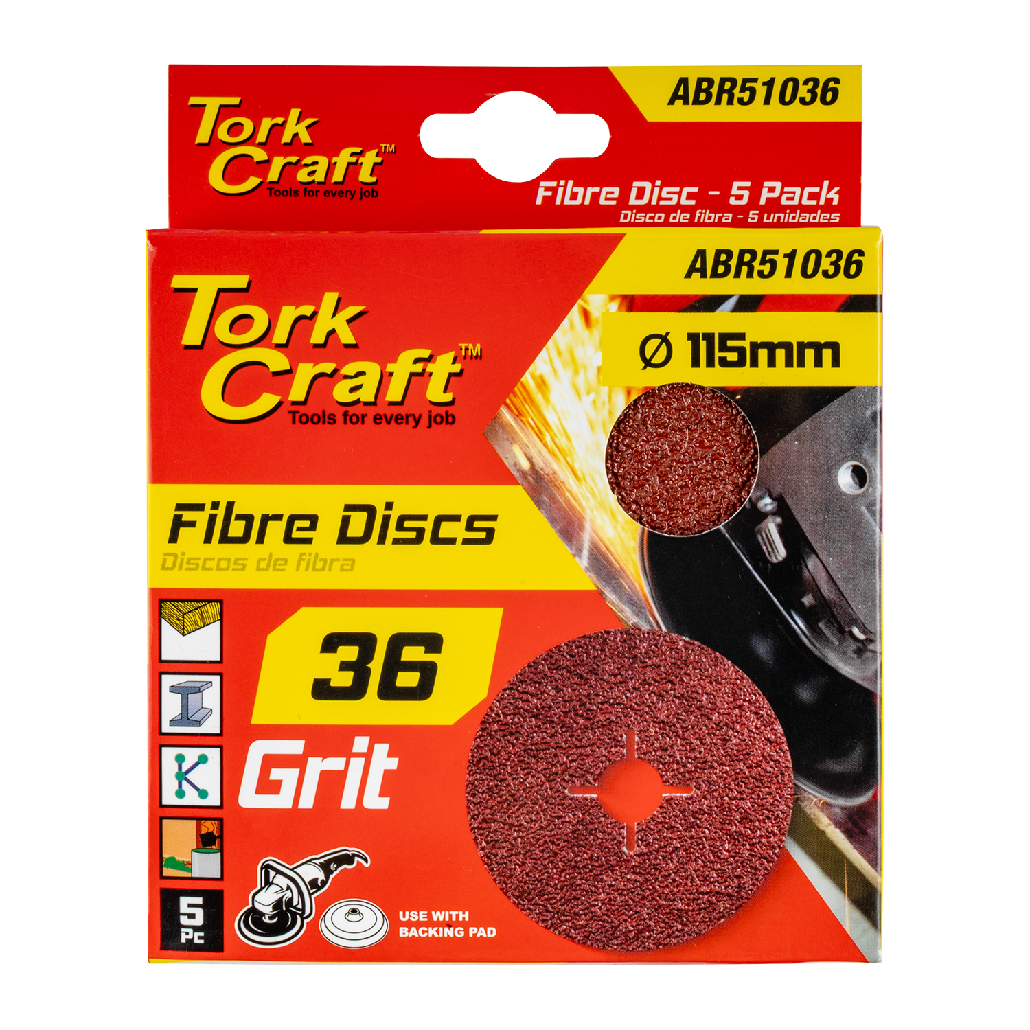 Fibre Disc 115mm 36 Grit 5/pack