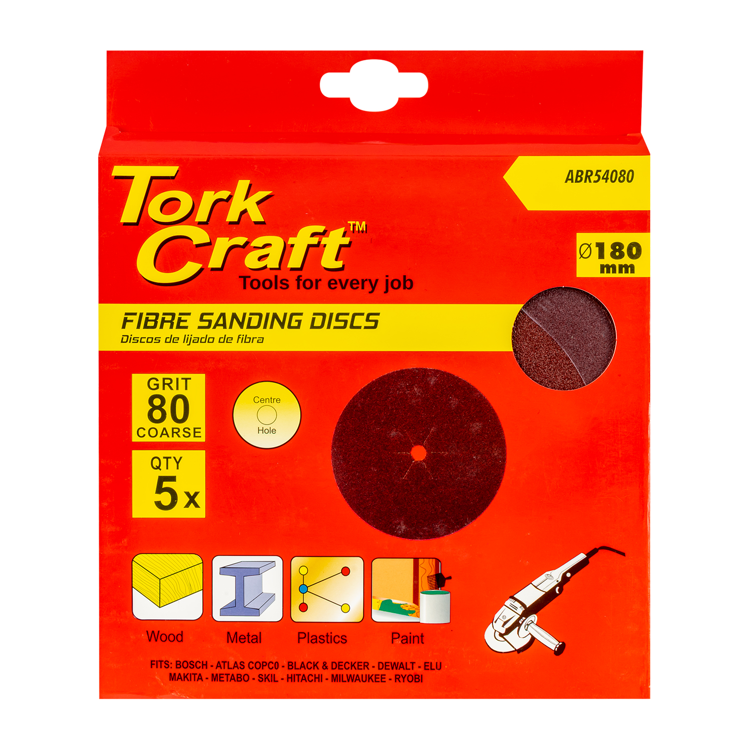 Fibre Disc 180mm 80 Grit 5/pack