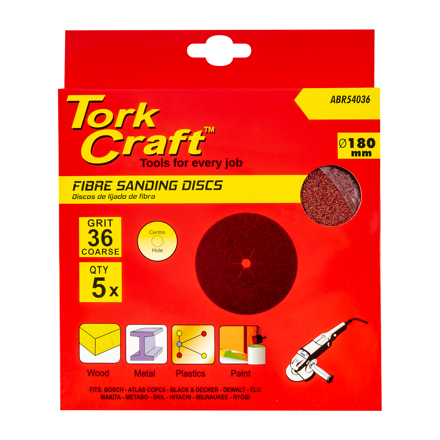 Fibre Disc 180mm 36 Grit 5/pack