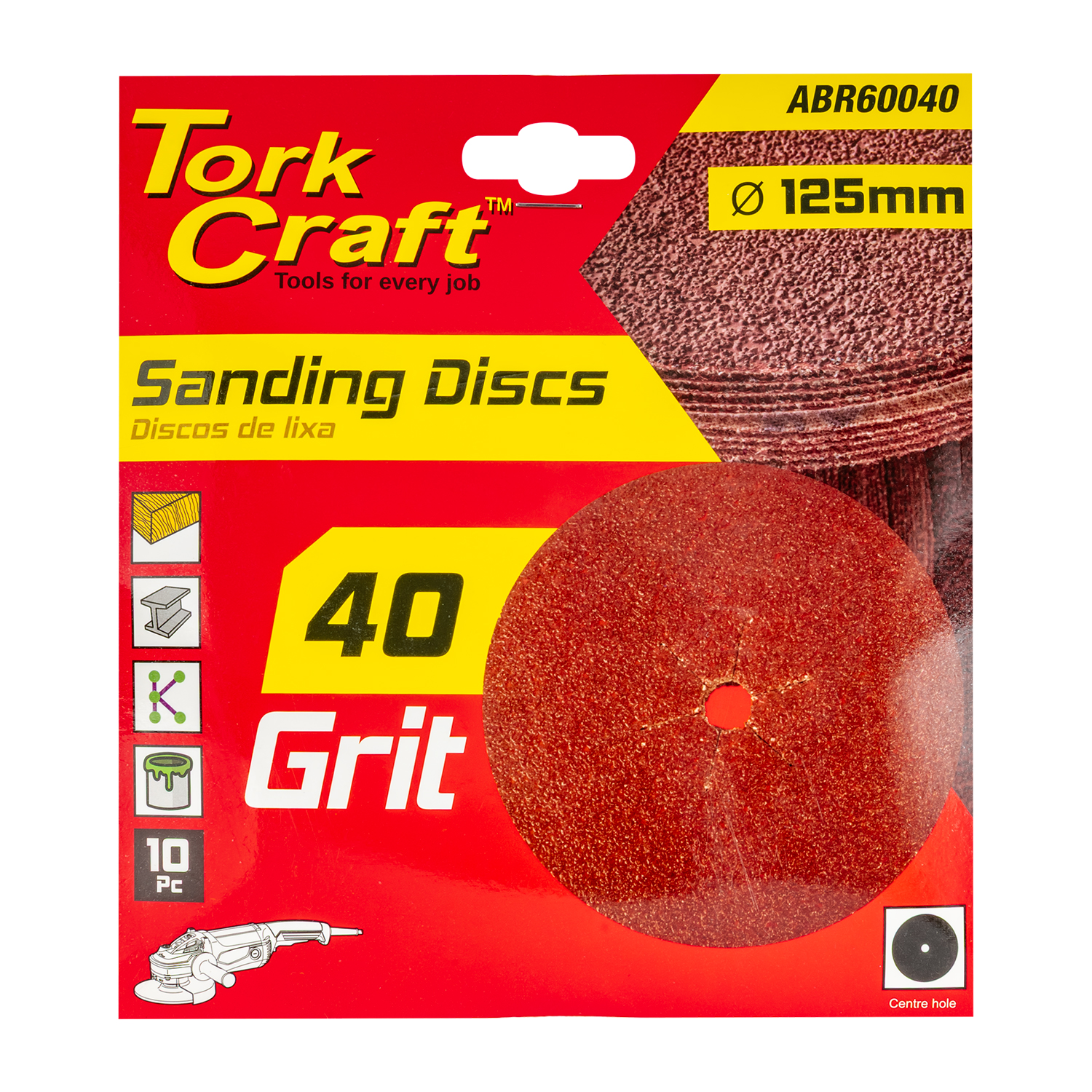 Sanding Disc 125mm 40 Grit Centre Hole 10/pk
