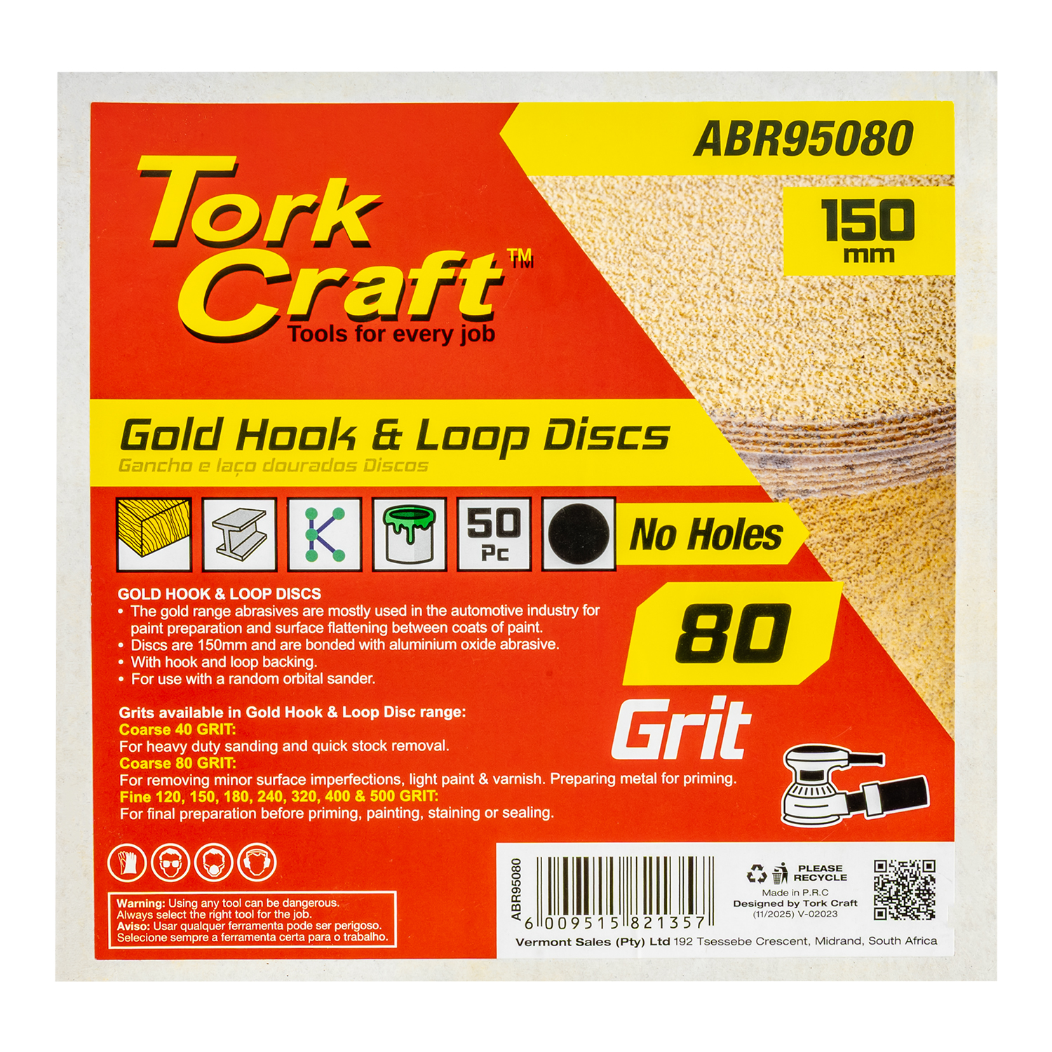 Gold Disc (50 Pieces) 80 Grit 150mm Without Hole Hook And Loop