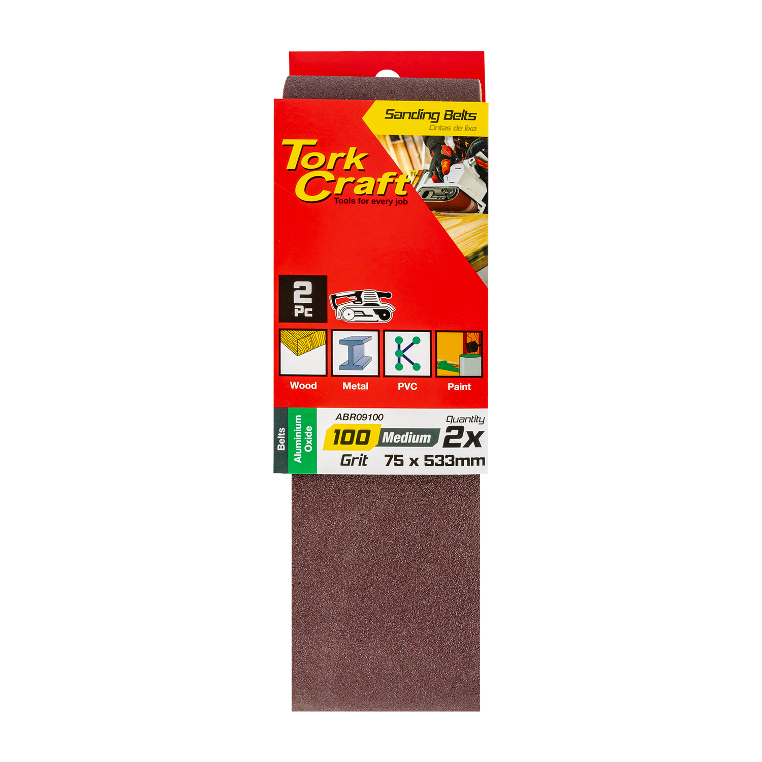 Sanding Belt 75 X 533mm 100grit 2/pack
