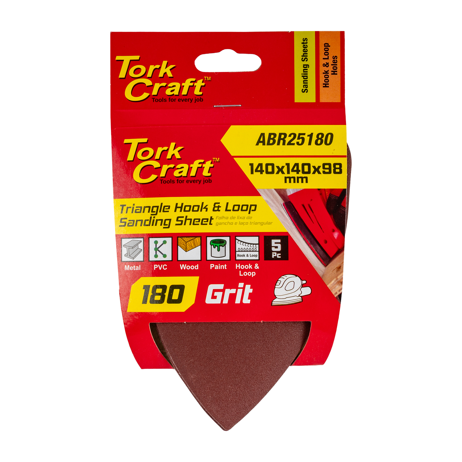 Sanding Triangle 180 Grit 140 X 140 X 98mm 5/pack W/h Hook And Looop