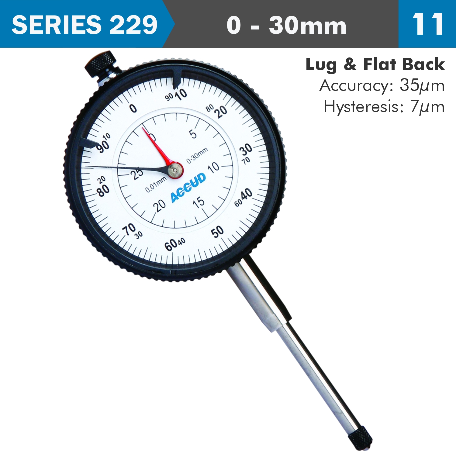 Dial Indicator 30mm 0.01mm Grad. Lug&flat Back