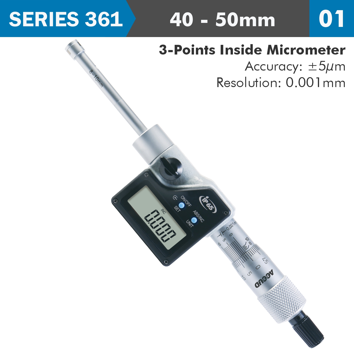 Dig. 3 Points Inside Micrometer 40-50mm 0.005mm Acc. 0.001mm Res.