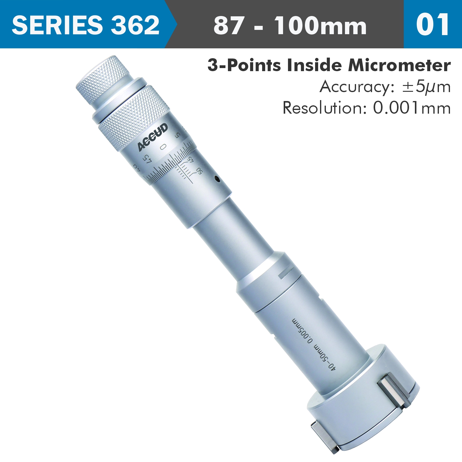 3 Points Inside Micrometer 87-100mm 0.005mm Acc. 0.005mm Grad.