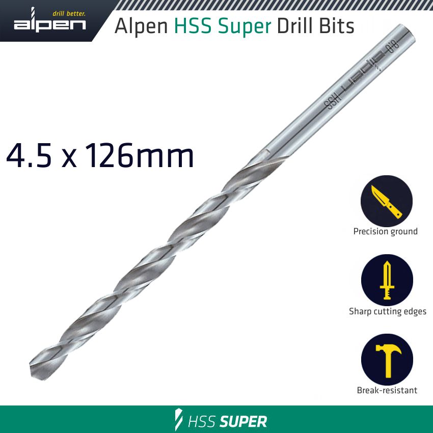 Hss Drill Bit Long 4.5 X 126mm Bulk