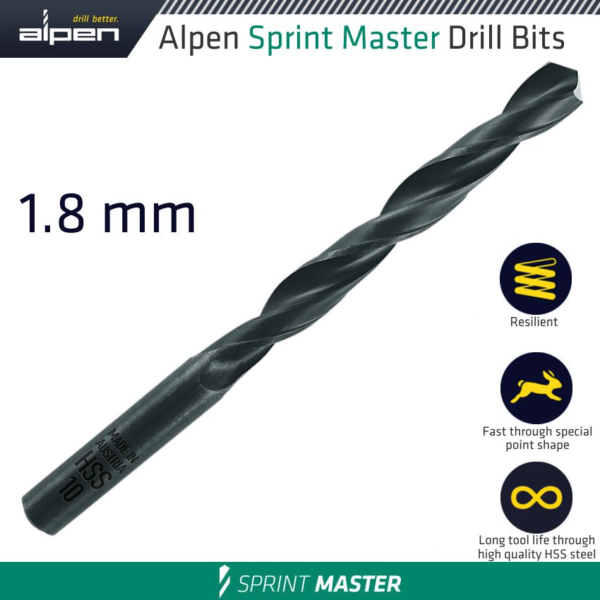 Hss Sprint Master 1.8mm X1 Sleeved Din338 Alpen Drill Bit