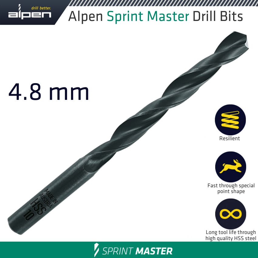 Hss Sprint Master 4.8mm X1 615048 Sleeved Din338 Alpen Drill Bit