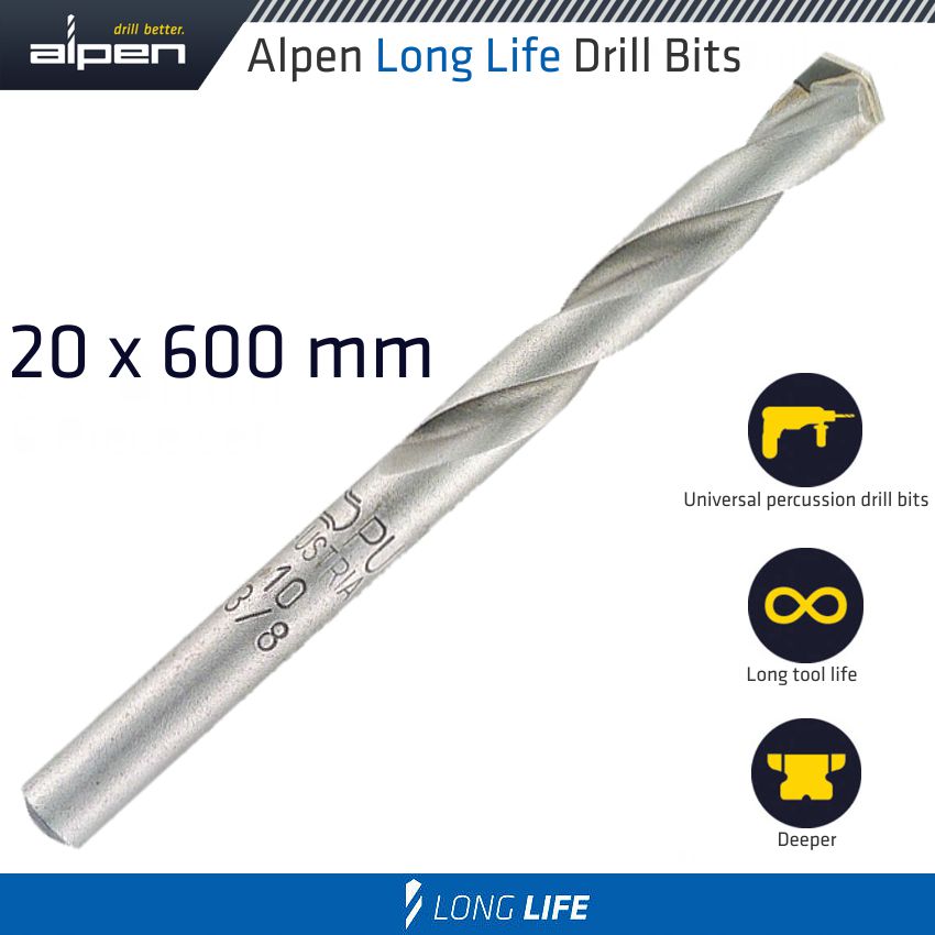 Masonry Drill Bit Long Life 20 X 600mm Pouch
