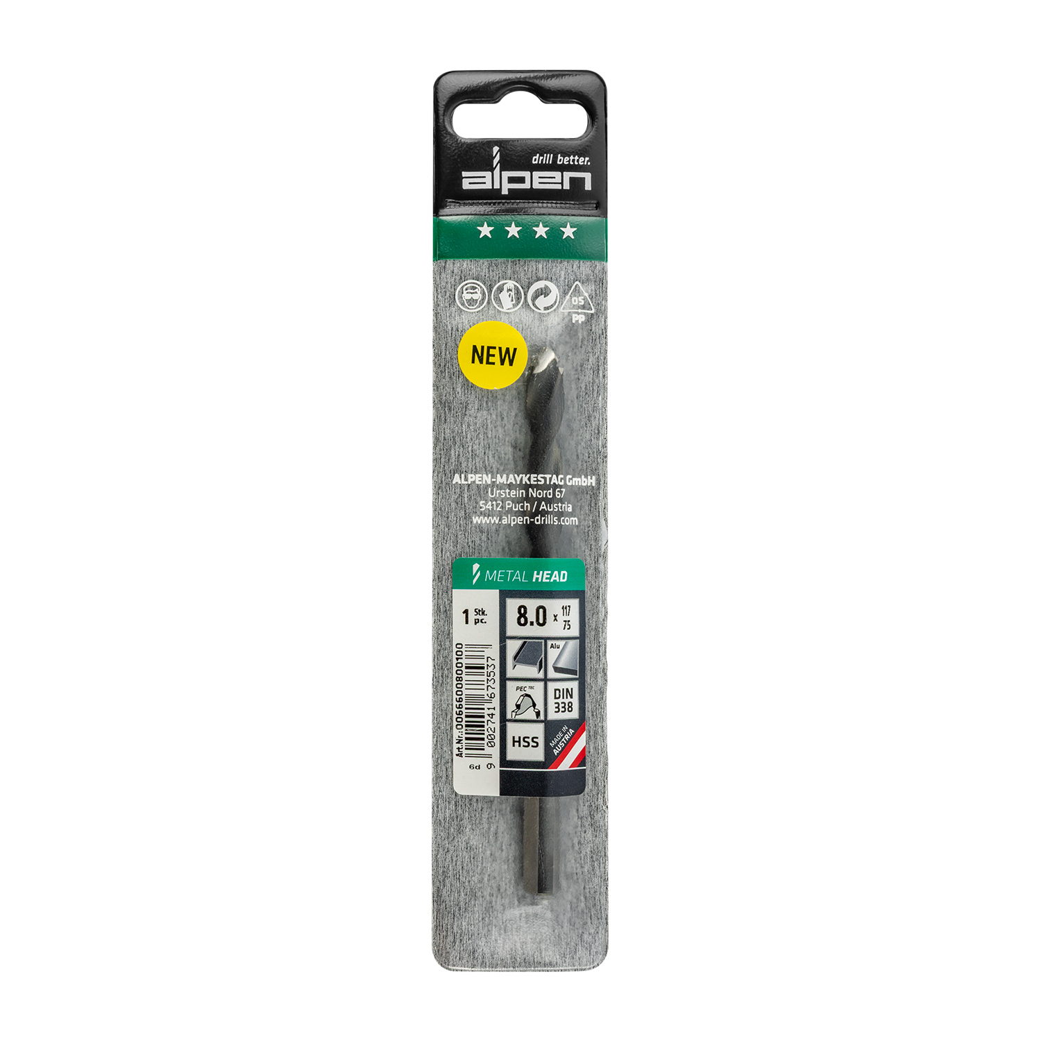 HSS METAL HEAD 8.0 TRI-FLAT DIN 338 RN