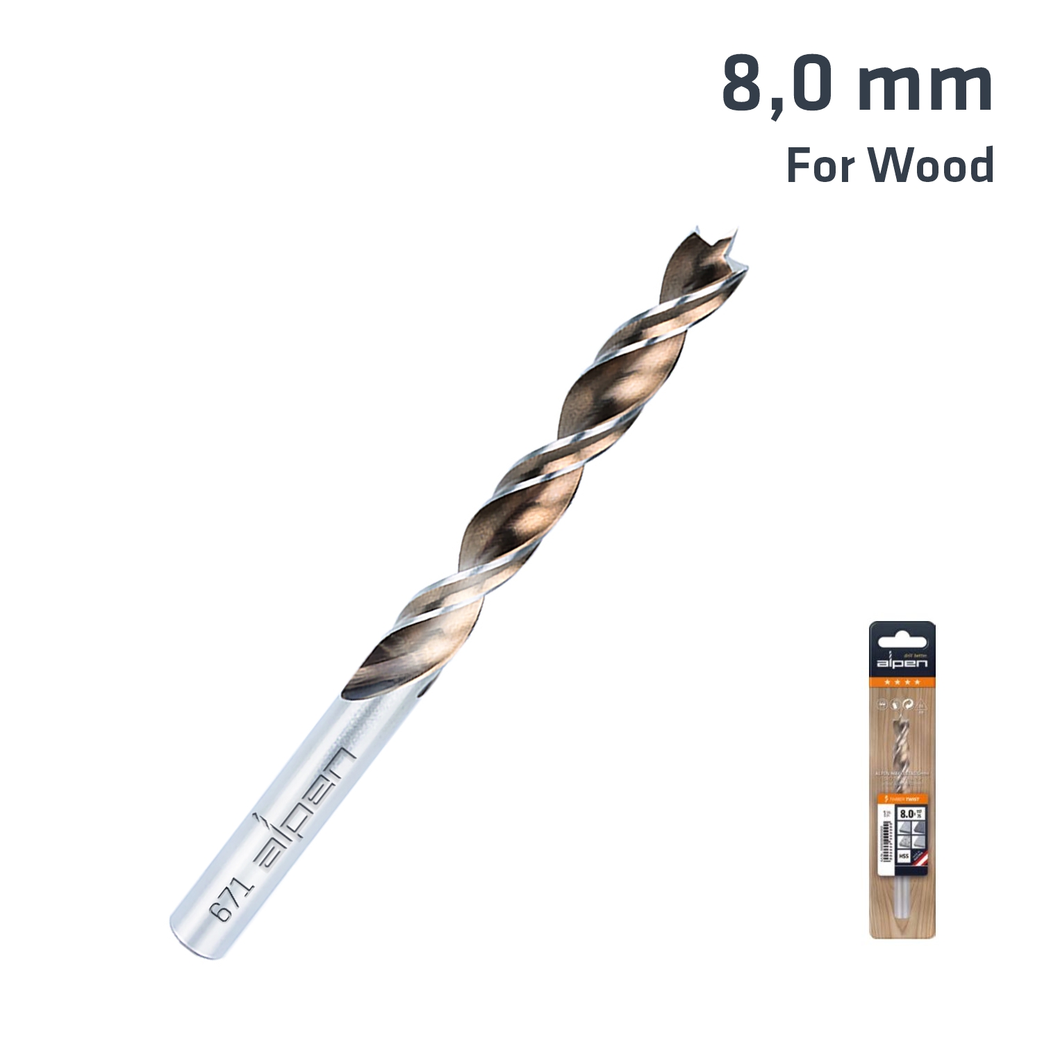 Timber Twist 8.0mm Wood Drill Bit Sleeved