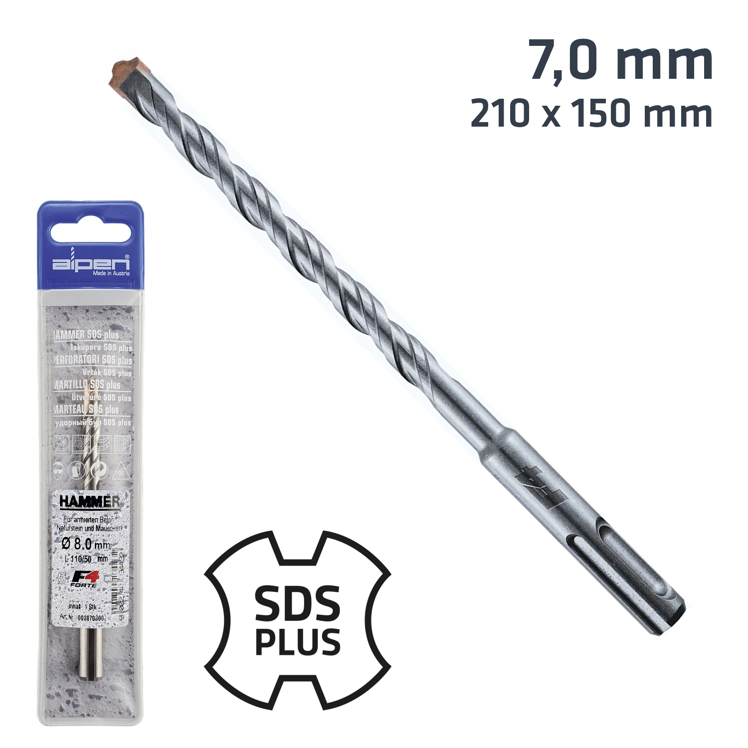 Sds Plus 210x150 7.0mm Hammer Bit Plastic Wallet