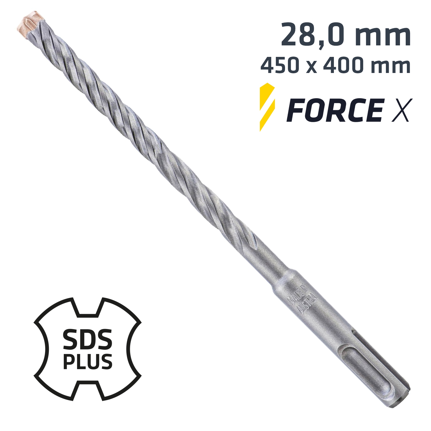 Force X 28.0 X 450/400 Sds-plus Rebar Rebar Drill Bit X4 Cutting Edges