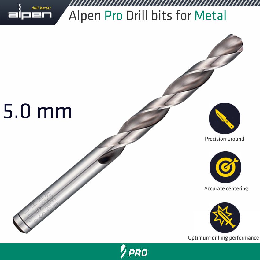 Alpen Pro 5.0mm Hss Drill Din 338 Rn 135 With Split Point Bulk