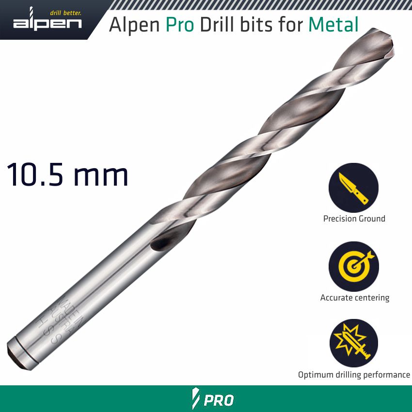 Alpen Pro Hss Drill Din 338 Rn 135 With Split Point 10.5mm Bulk