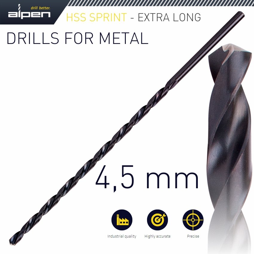 Hss Drill Bit 4.5mm 185 X 125 Extra Long