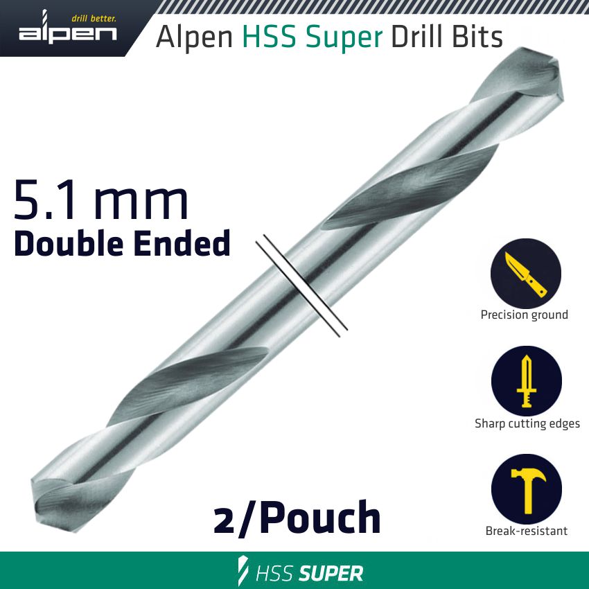 Hss Super Drill Bit Double Ended 5.1mm 2/pouch