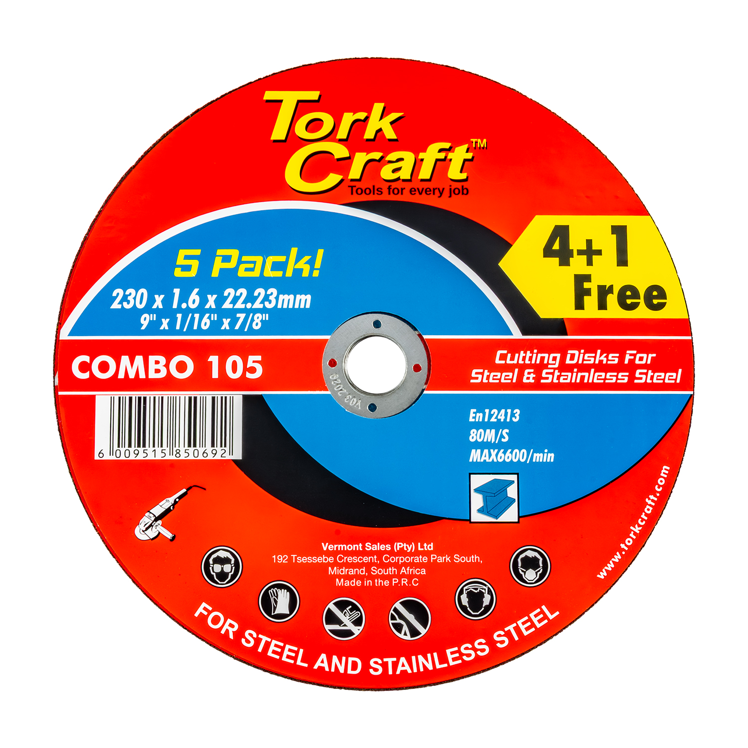 4+1 Free Cutting Disc Metal 230x1.6x22.22mm
