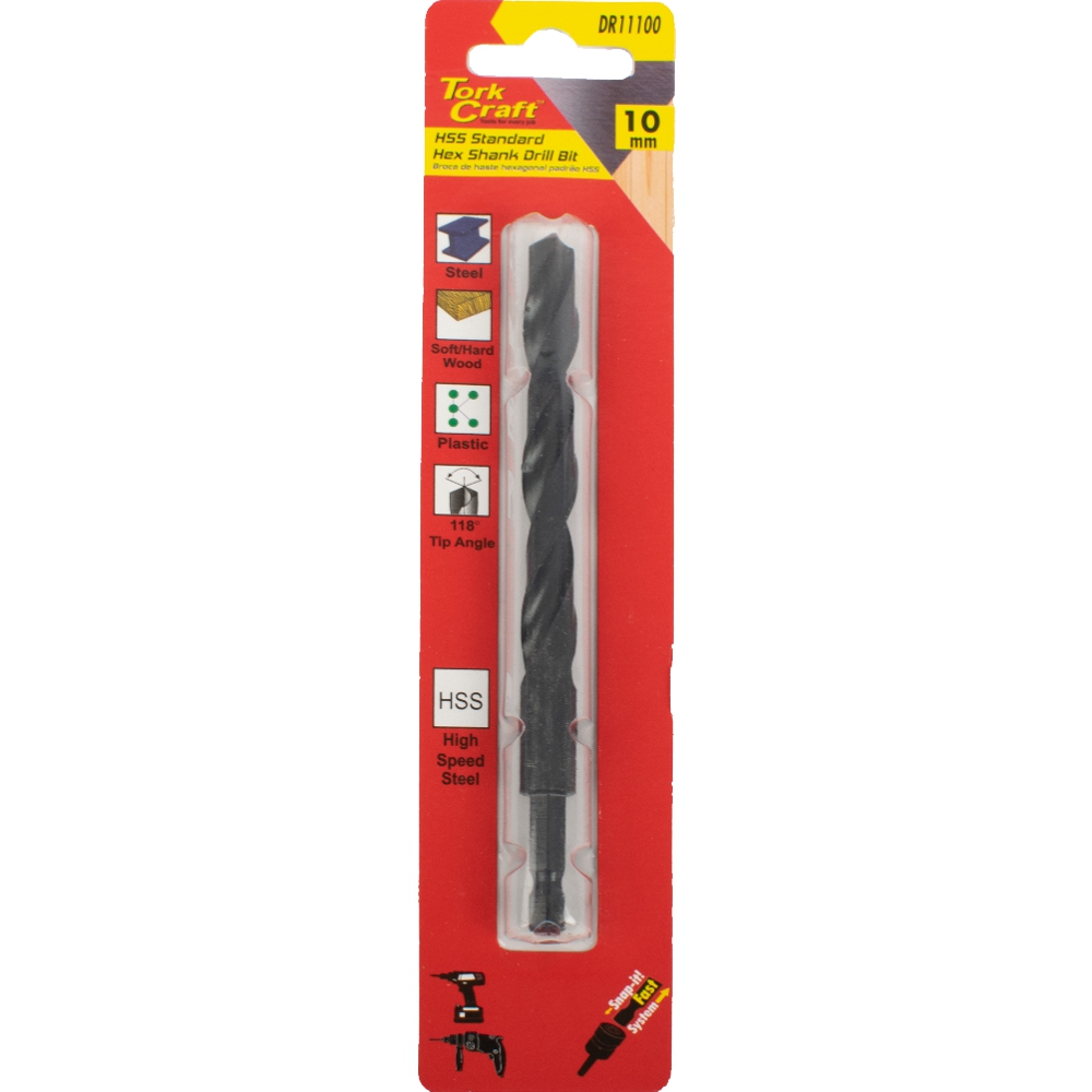 Drill Bit Hss Standard 10.0mm Hex Shank 1/card