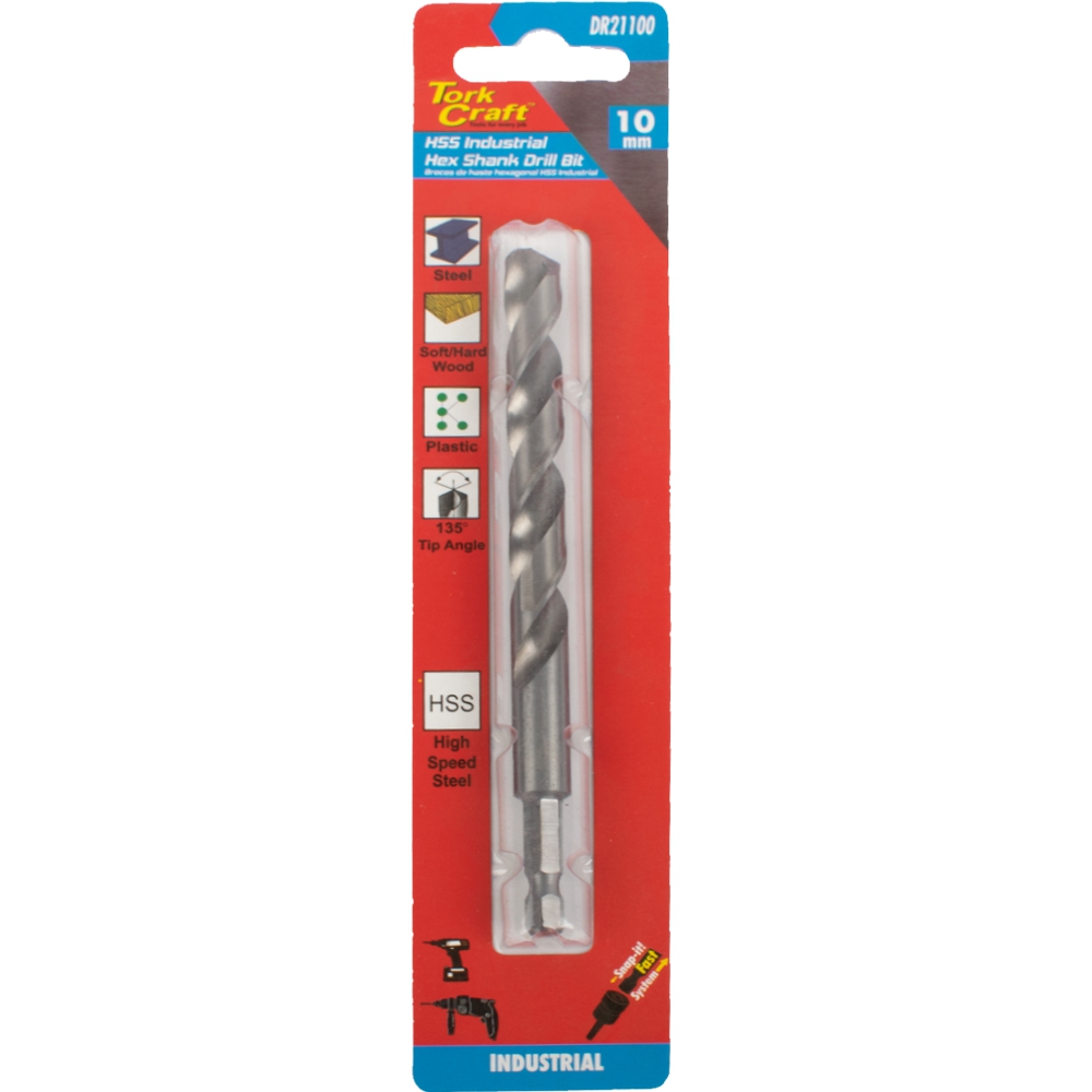 Drill Hss 10.0mm 135deg 1/card Hex Shank Industrial Bit