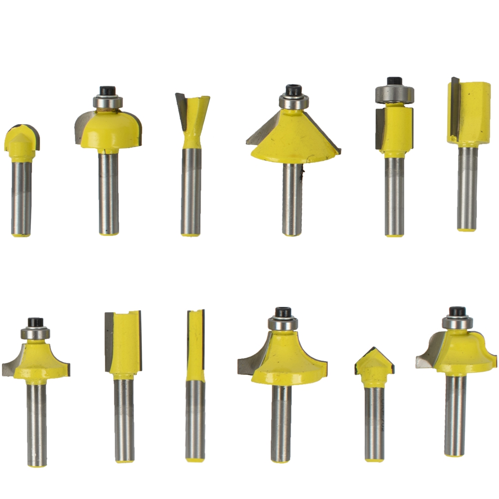 Router Bit Set 12pc Aluminium/glass Case 1/4 Shank