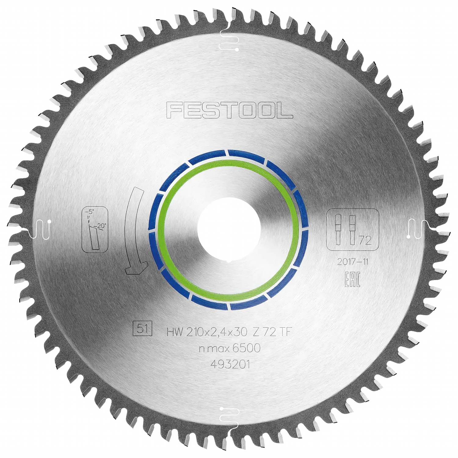 Festool HW 210x2,4x30 TF72 Aluminium/Plastics Circular Saw Blade 210mm x 30mm 72T