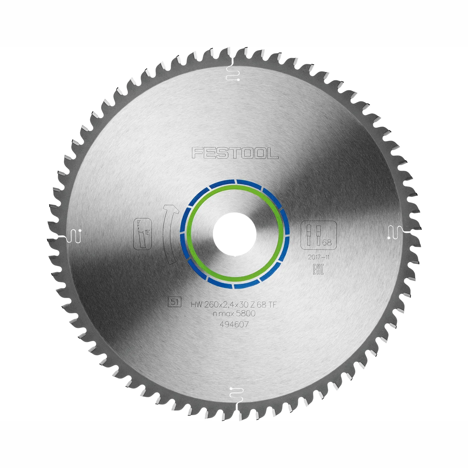 Festool HW 260x2,4x30 TF68 Aluminium/Plastics Saw Blade 260mm 68T for KS 120 and KS 88