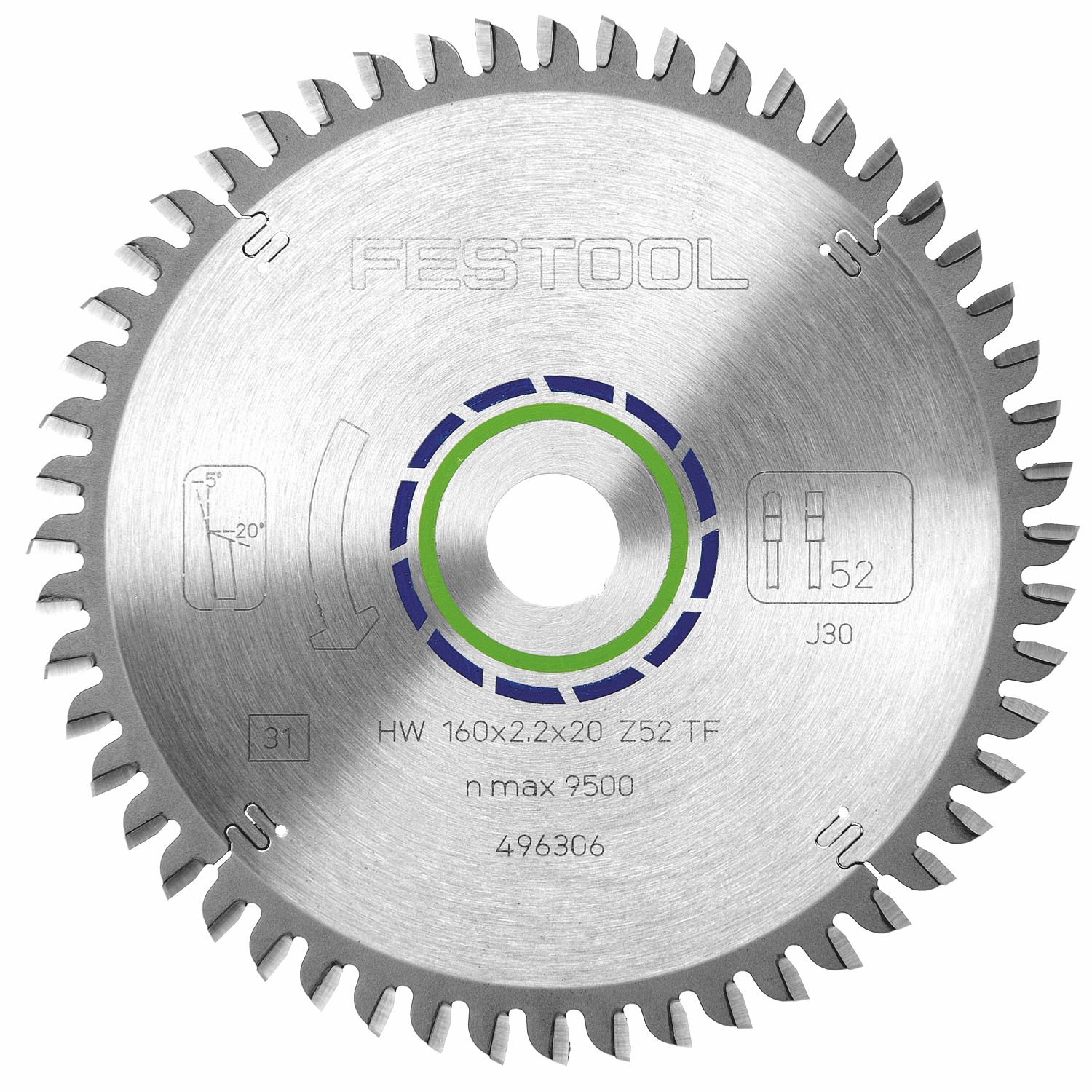 Festool HW 160x2,2x20 TF52 Aluminium and Plastics Saw Blade