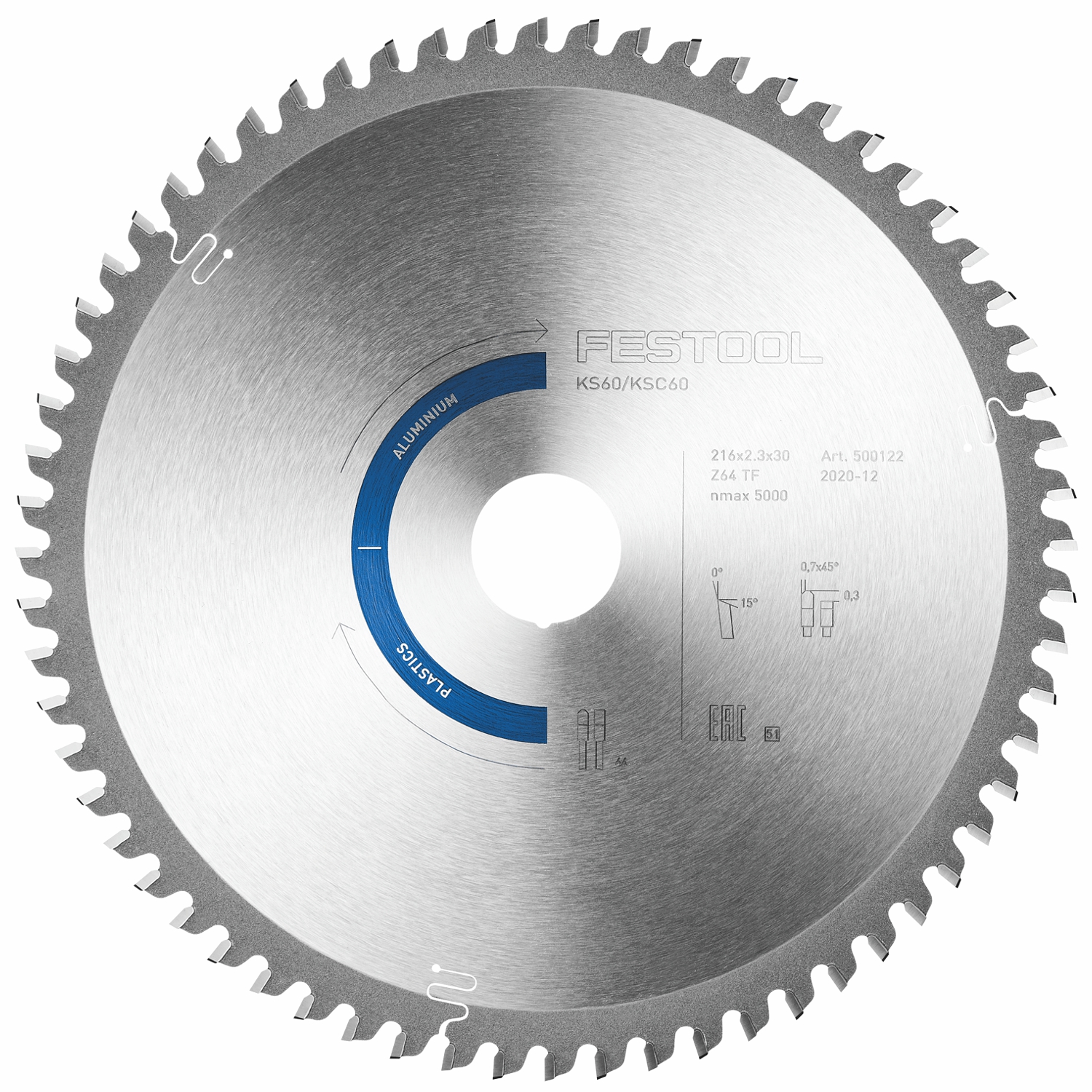 Festool HW 216x2,3x30 TF64 Aluminium/Plastics Saw Blade 216mm 64T