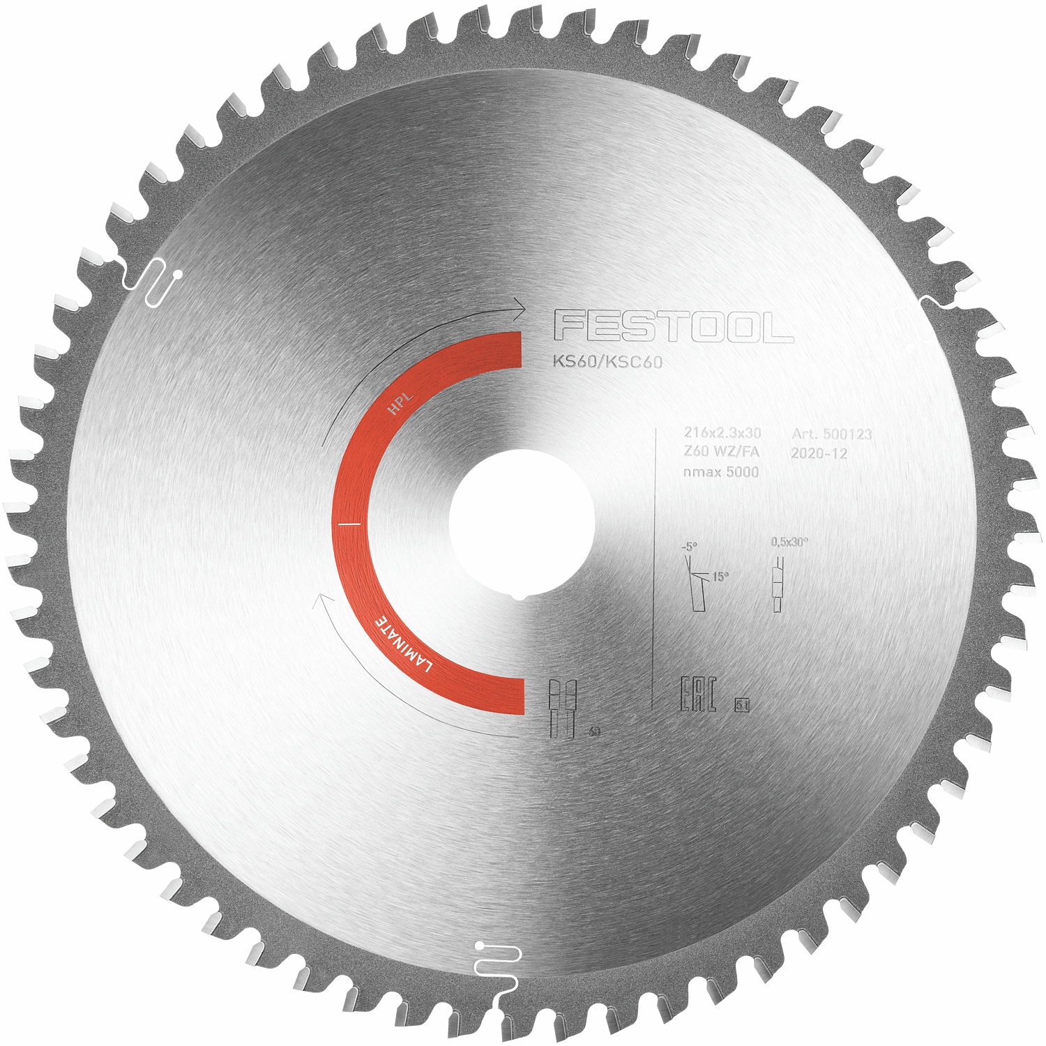 Festool Laminate/HPL Saw Blade HW 216x2.3x30 WZ/FA60 for KS 60 & KSC 60