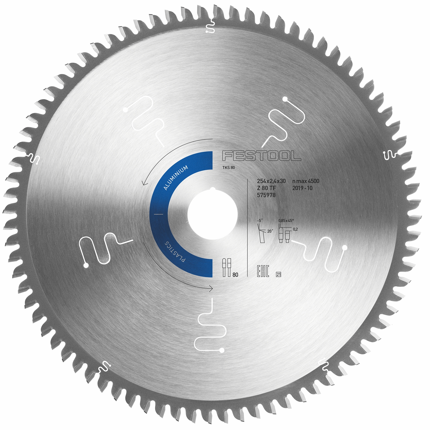 Festool HW 254x2,4x30 TF80 A Aluminium/Plastics Circular Saw Blade 254mm x 30mm 80T