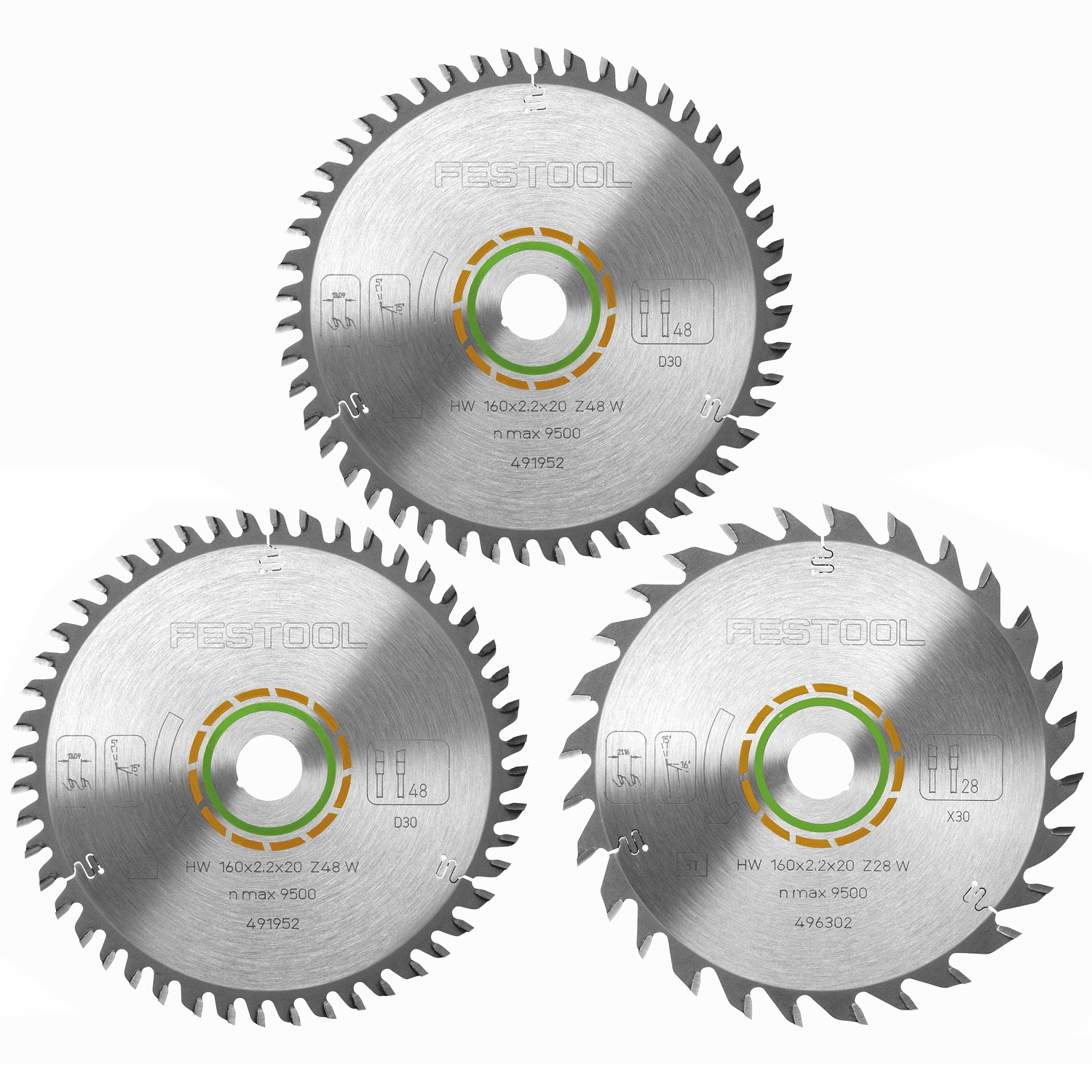 Festool KSB-SORT/3 W 160x2,2 Circular Saw Blade Set 160mm 3 Piece