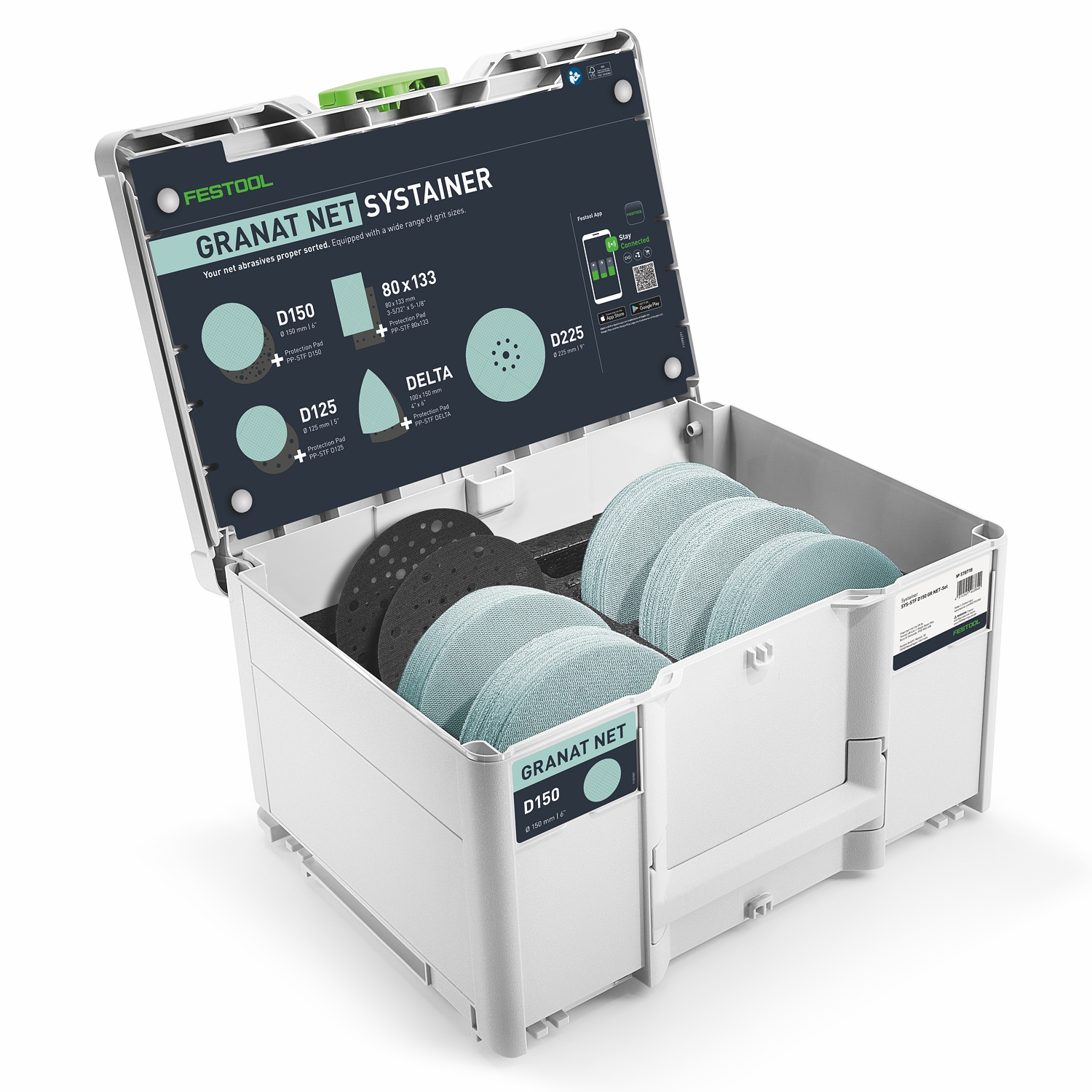 Festool D150 GR NET SYS Granat Net Abrasives Systainer³ Set (102 Pc)