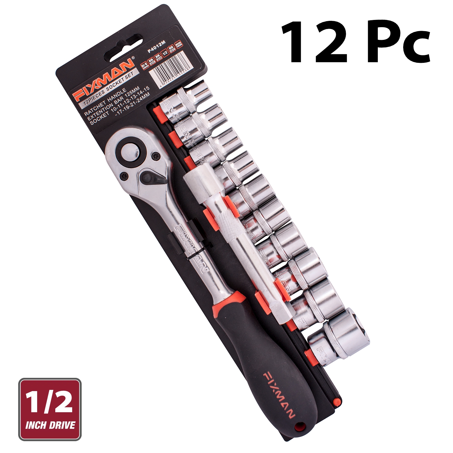 Fixman 12-pc 1/2' Dr. Socket & Ratchet Set