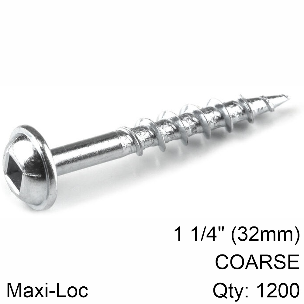 Kreg Zinc Pocket Hole Screws 32mm 1.25' #8 Coarse Thread Mx Loc 1200ct