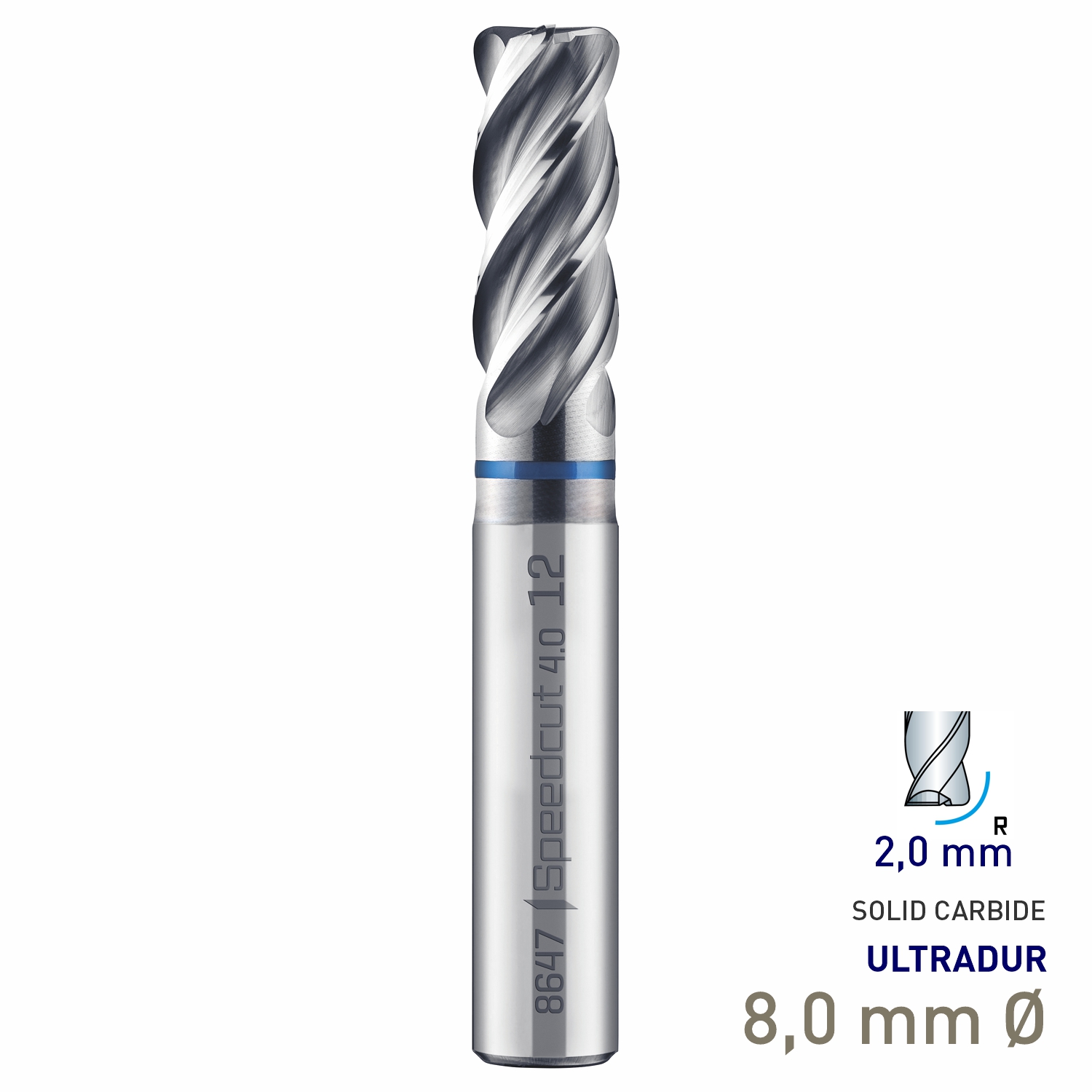 Maykestag Speedcut 4.0-Inox HPC Corner Radius End Mill 8mm R2.0 Long Series 4 Flute