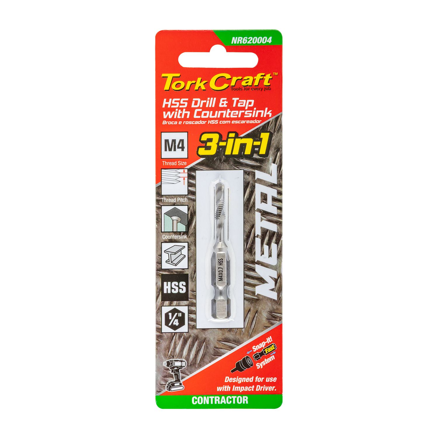 Drill Tap Hss Metric M4 X 0,7mm 3-in-1