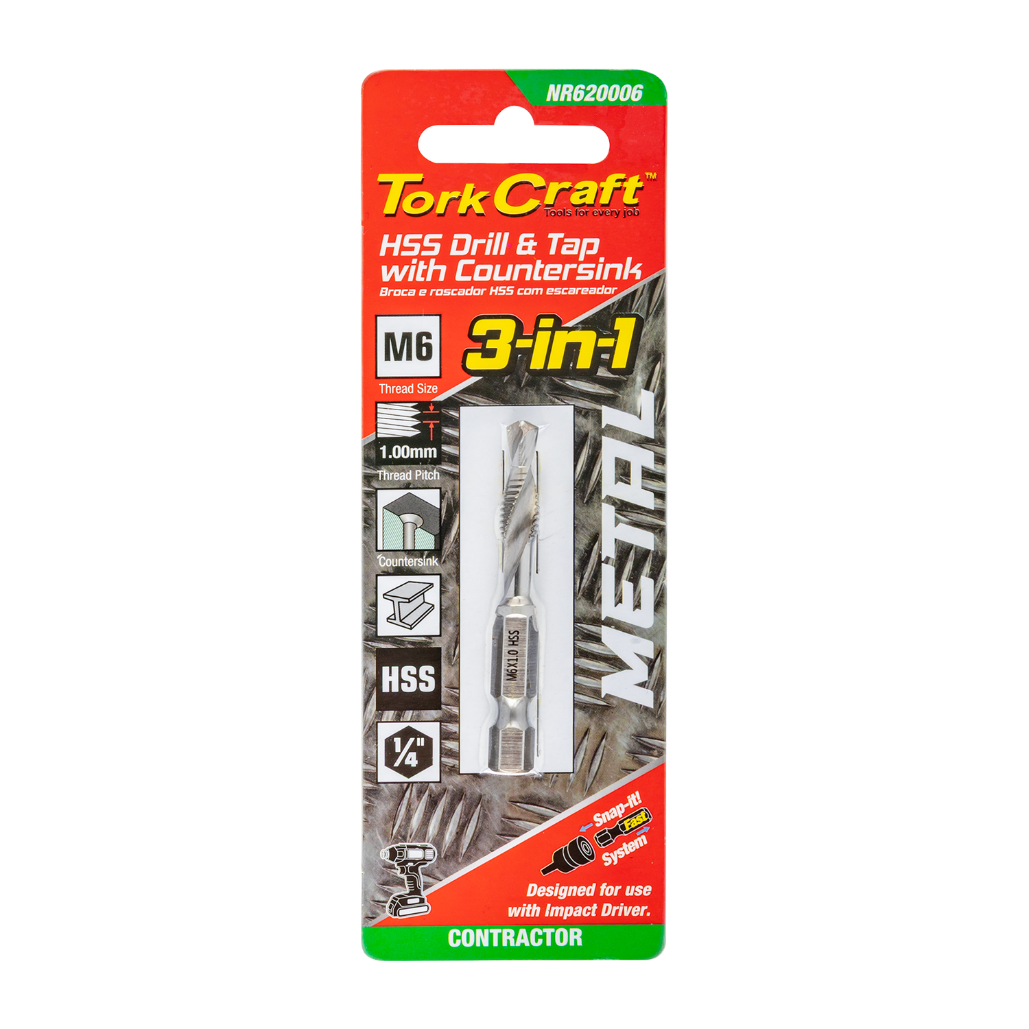 Drill Tap Hss Metric M6 X 1.0mm 3-in-1