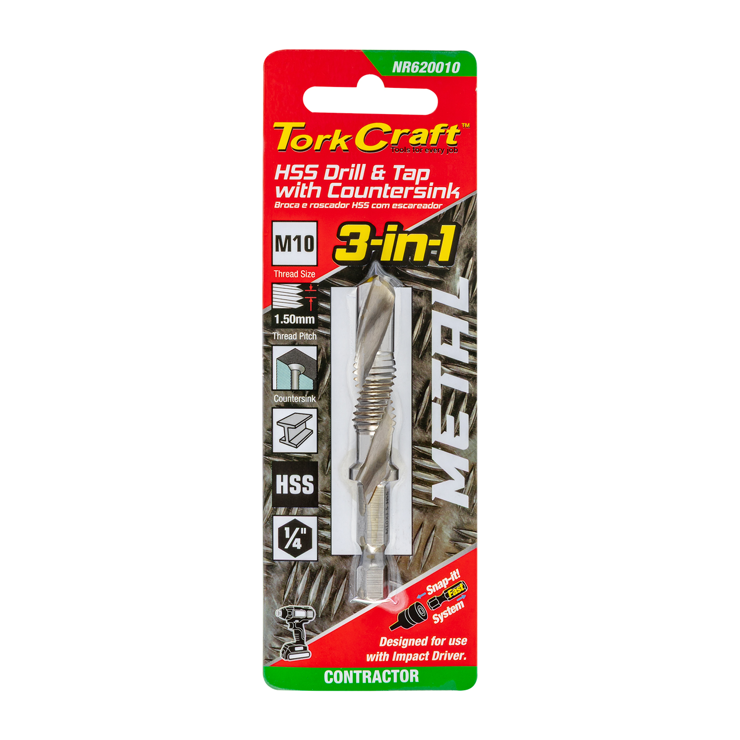 Drill Tap Hss Metric M10 X 1,5mm 3-in-1