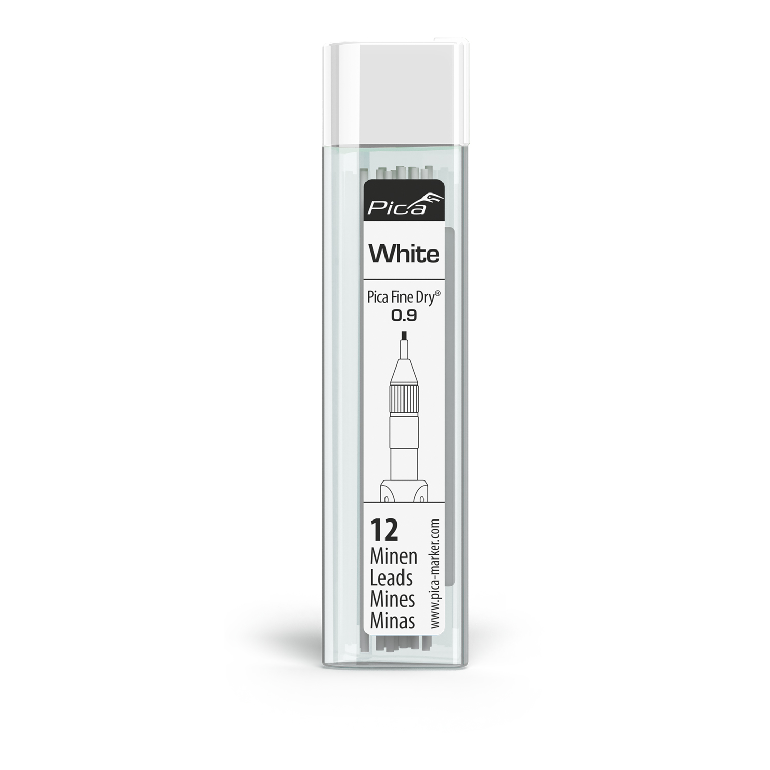 Pica Fine Dry 0.9mm Lead 12pc Refill Set White