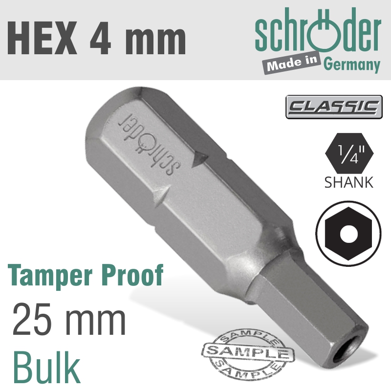 Allen/hex 4mm Security Insert Bit 25mm Bulk
