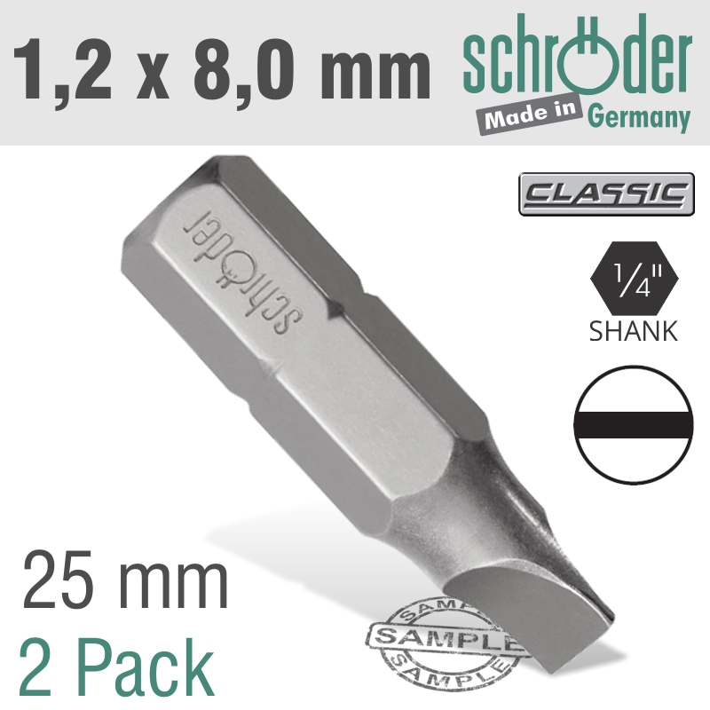 Slotted Bit 1.2x8mm 25mm 2cd