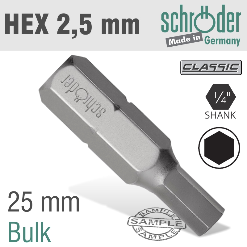 Hex/allen Ins.bit 2.5mm Bulk