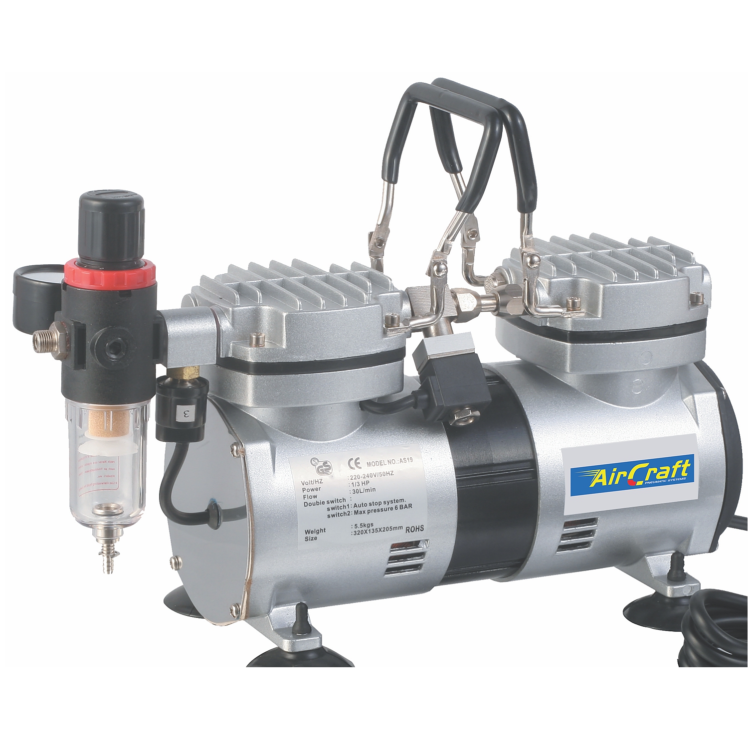 Compressor For Airbrush 2cyl W/reg.& Filter
