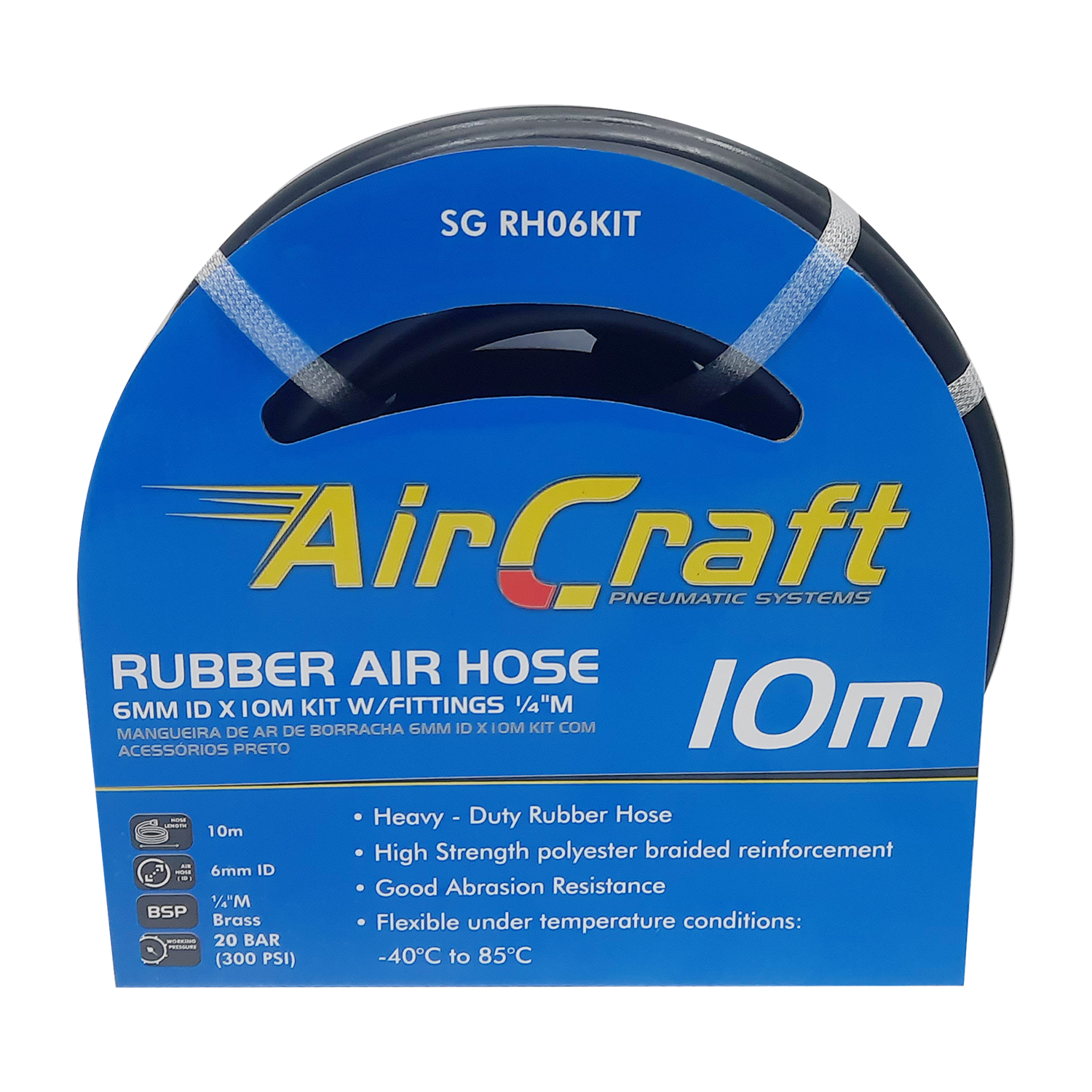 Rubber Air Hose 6mm Id X 10m Kit W/fittings Black