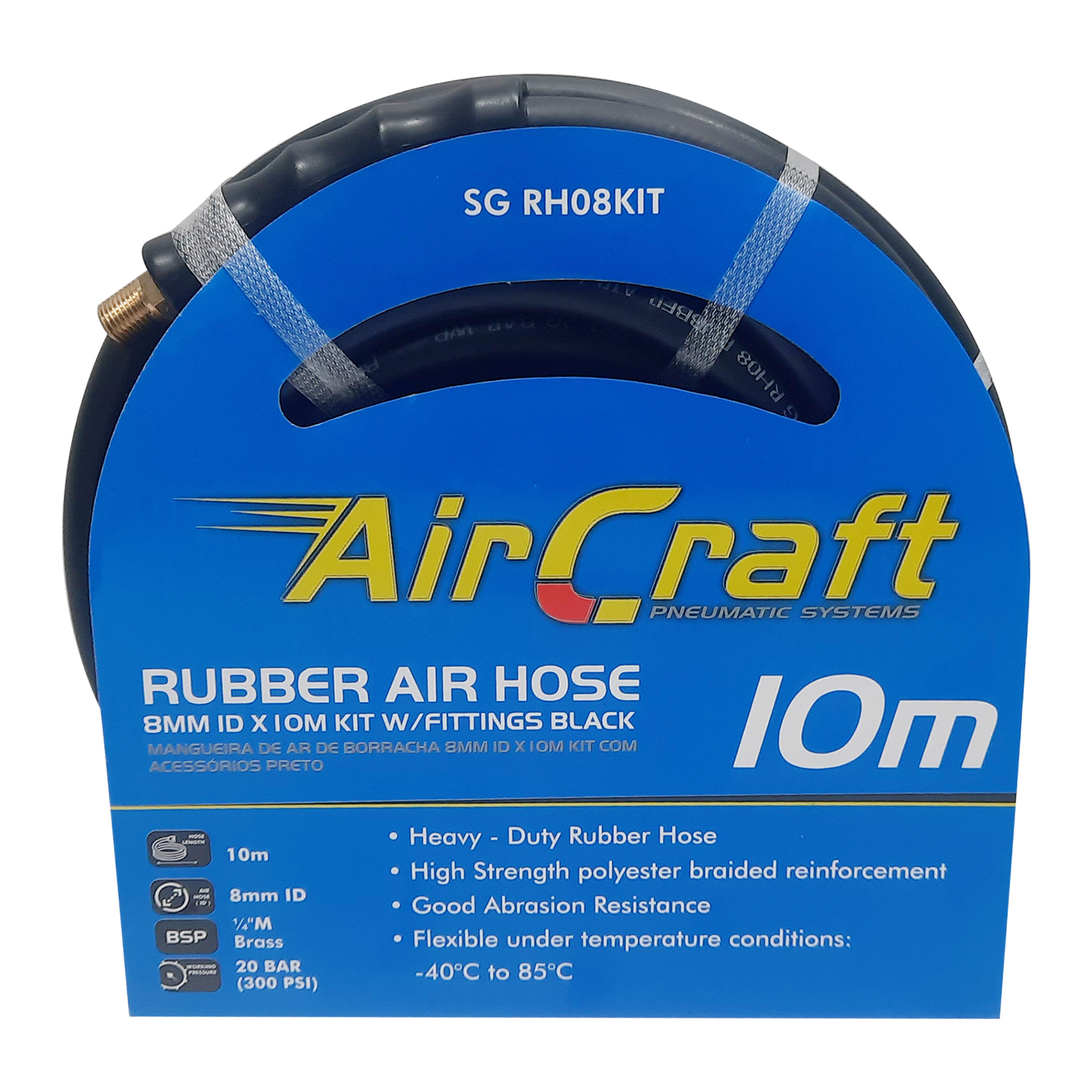Rubber Air Hose 8mm Id X 10m Kit W/fittings Black