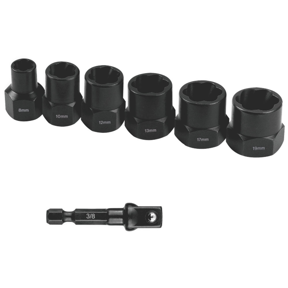 Bolt Extract Set 7pce 8/10/12/13/17/19mm 1pc 50mm 1/4' Socket Adaptor