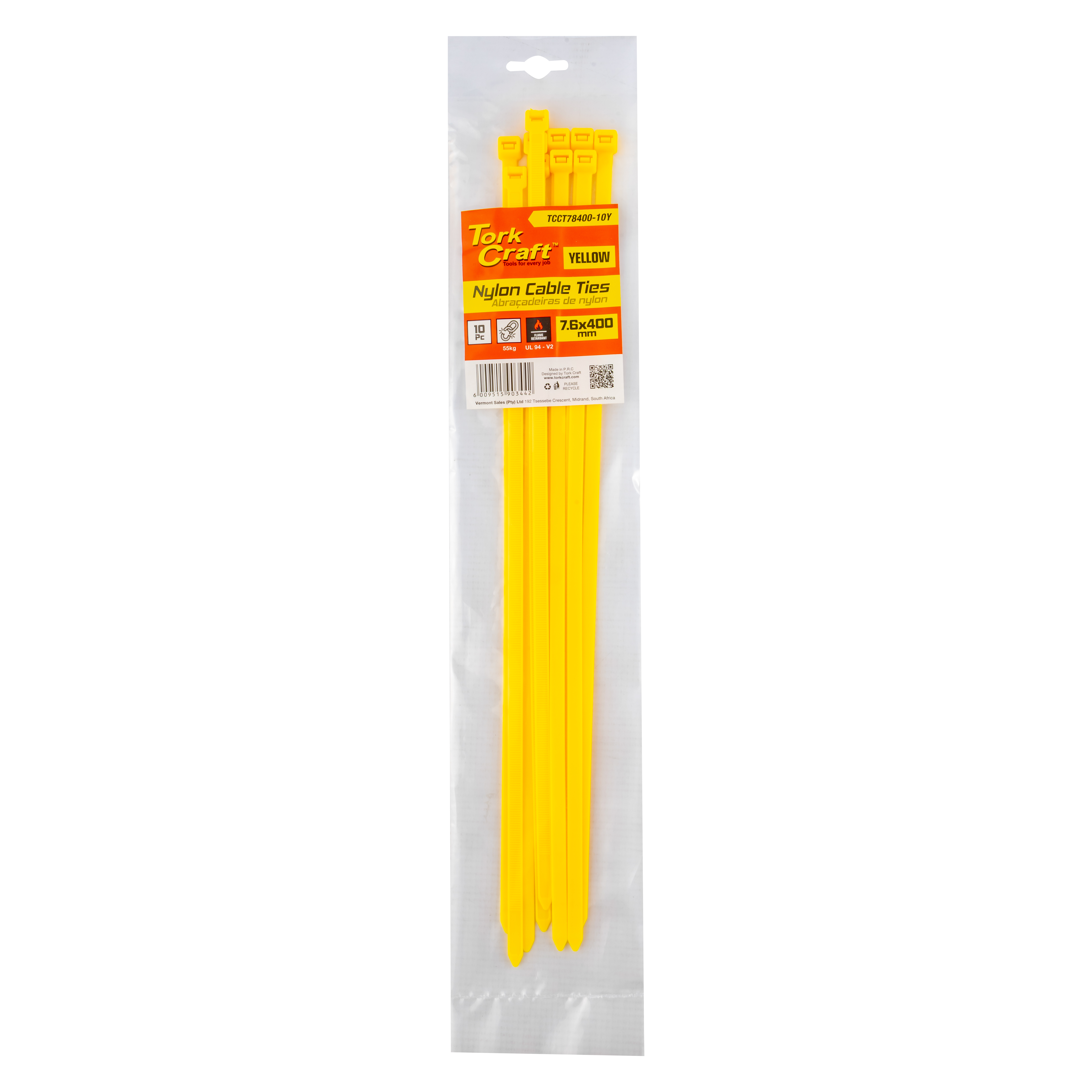 Nylon Cable Ties 7.6mm X 400mm Yellow 10pc