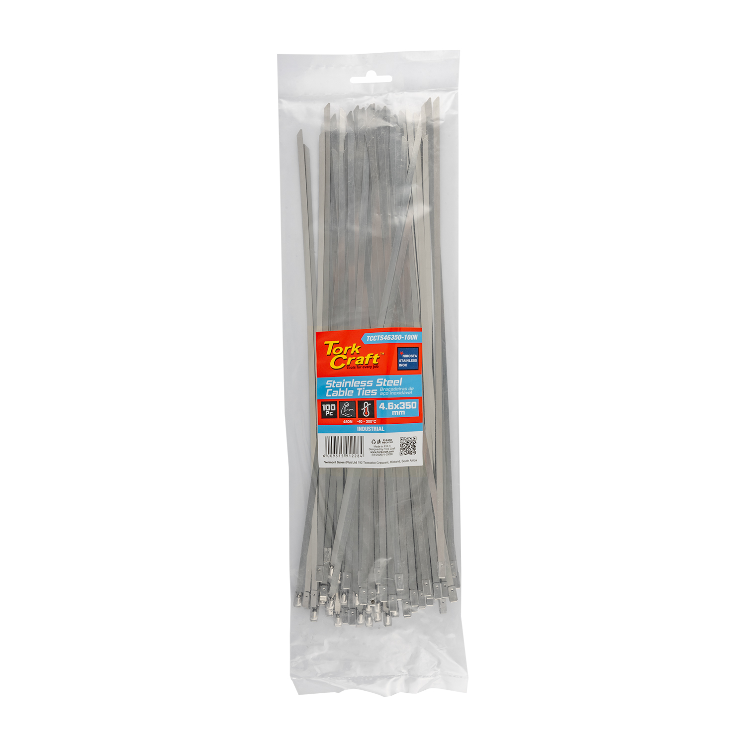 S/steel Cable Ties Ss304 4.6mm X 350mm Natural 100pc